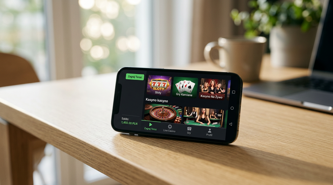 Smartfon z nowoczesną aplikacją kasyna online na biurku